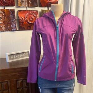Columbia Women's Magenta Hooded Softshell Jacket with Teal Zippers